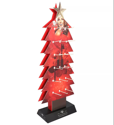 Soporte del árbol de navidad de las exhibiciones de piso de la cartulina acanalada con los ganchos
