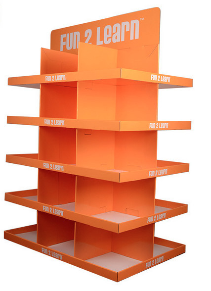 Diseño acanalado de Digitaces 3D del estante de exhibición de la cartulina anaranjada del compartimiento